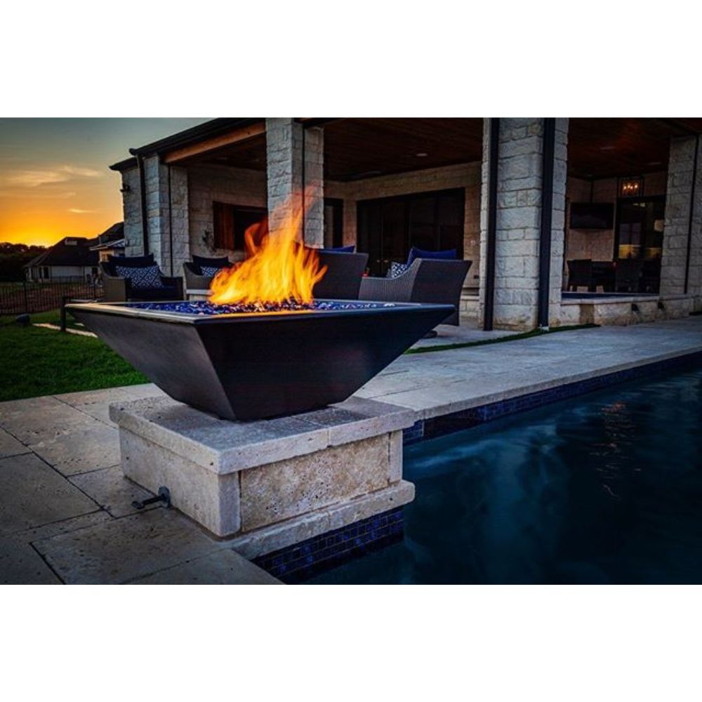The Outdoor Plus Maya 24" GFRC Concrete 12V Electronic Ignition Square Fire Bowl