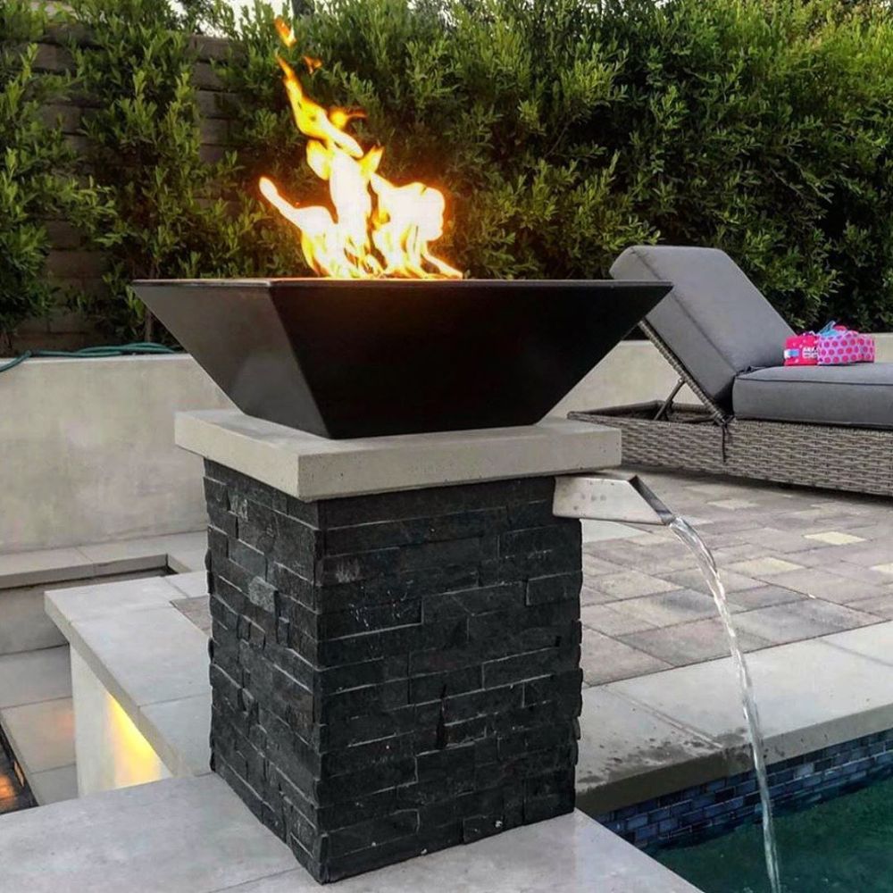 The Outdoor Plus Maya 24" GFRC Concrete 12V Electronic Ignition Square Fire Bowl