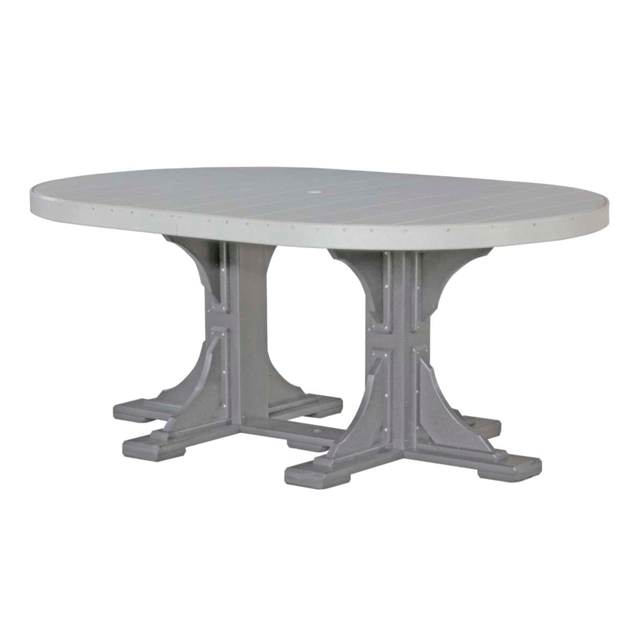 LuxCraft Poly Tables 72" Oval Outdoor Dining Table with Umbrella Hole