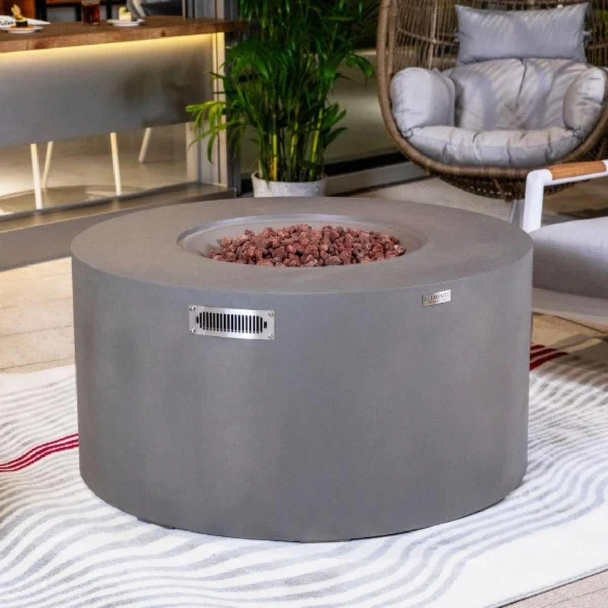 Elementi Pacaya Round Concreate Fire Pit Table, Hidden Propane Storage