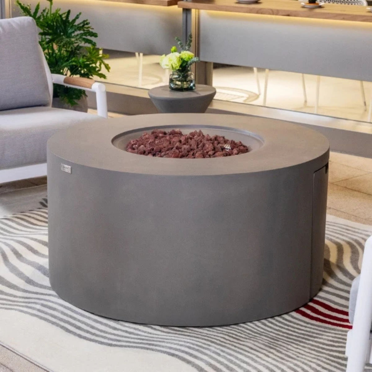 Elementi Pacaya Round Concreate Fire Pit Table, Hidden Propane Storage