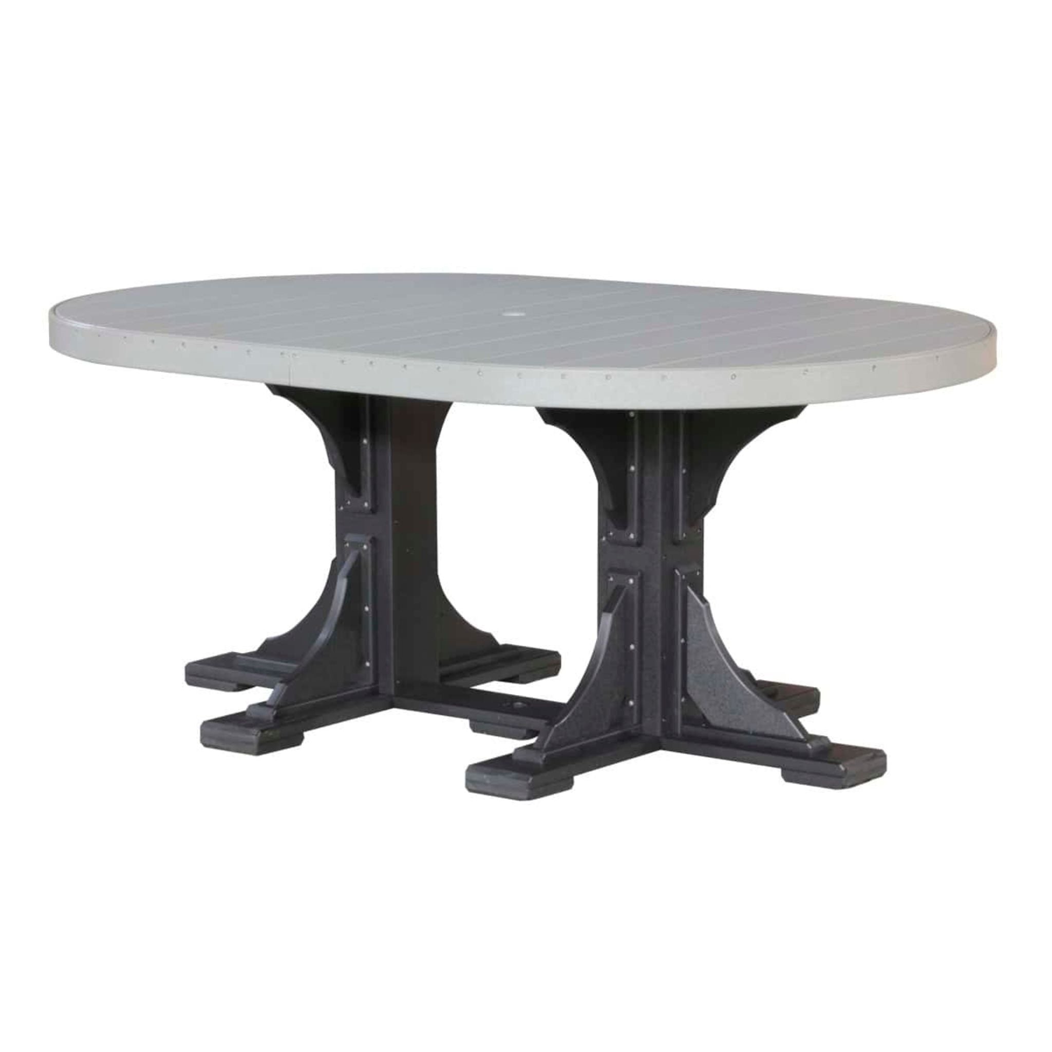 LuxCraft Poly Tables 72" Oval Outdoor Dining Table with Umbrella Hole