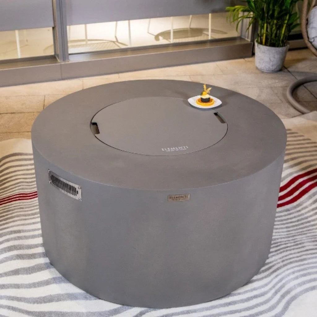 Elementi Pacaya Round Concreate Fire Pit Table, Hidden Propane Storage