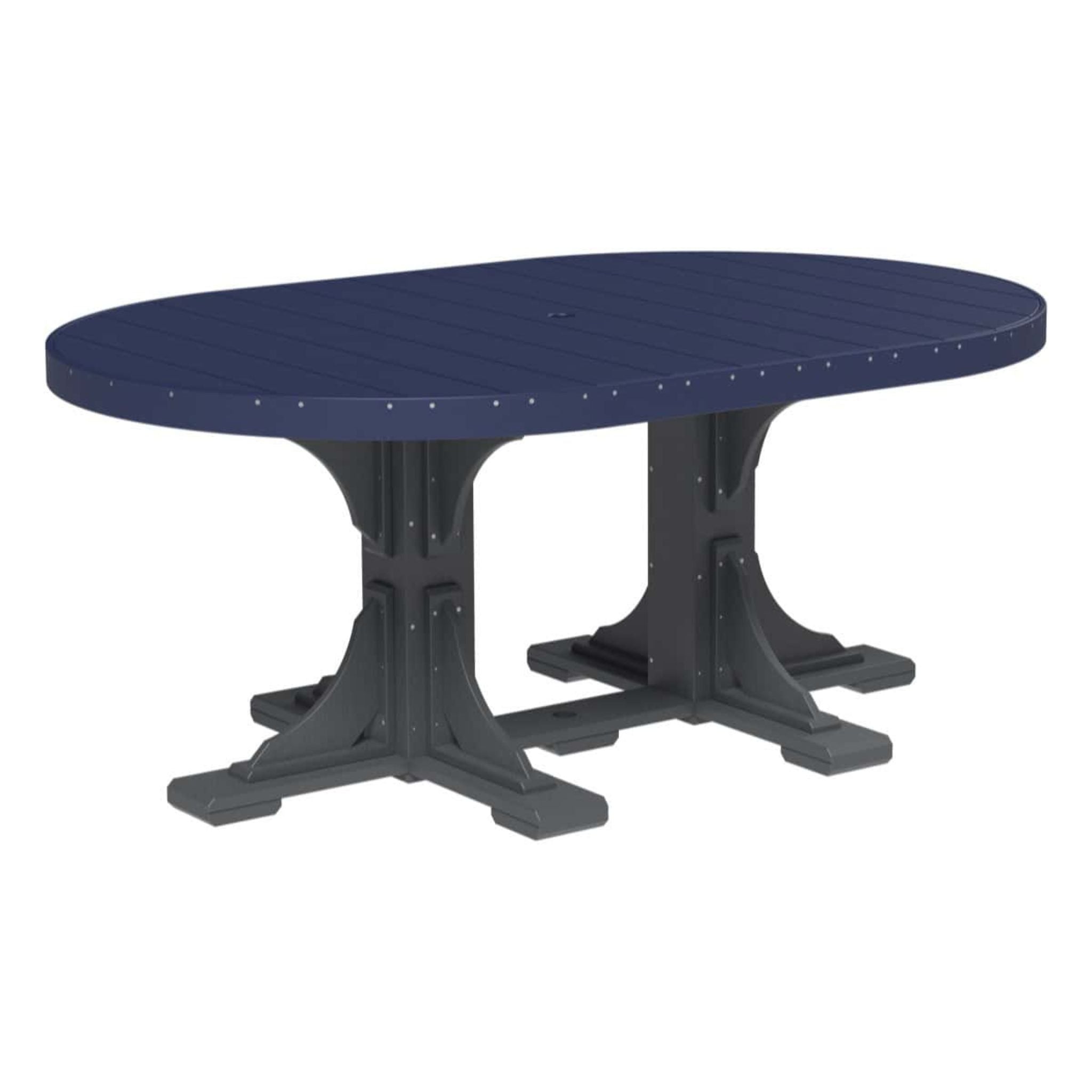 LuxCraft Poly Tables 72" Oval Outdoor Dining Table with Umbrella Hole