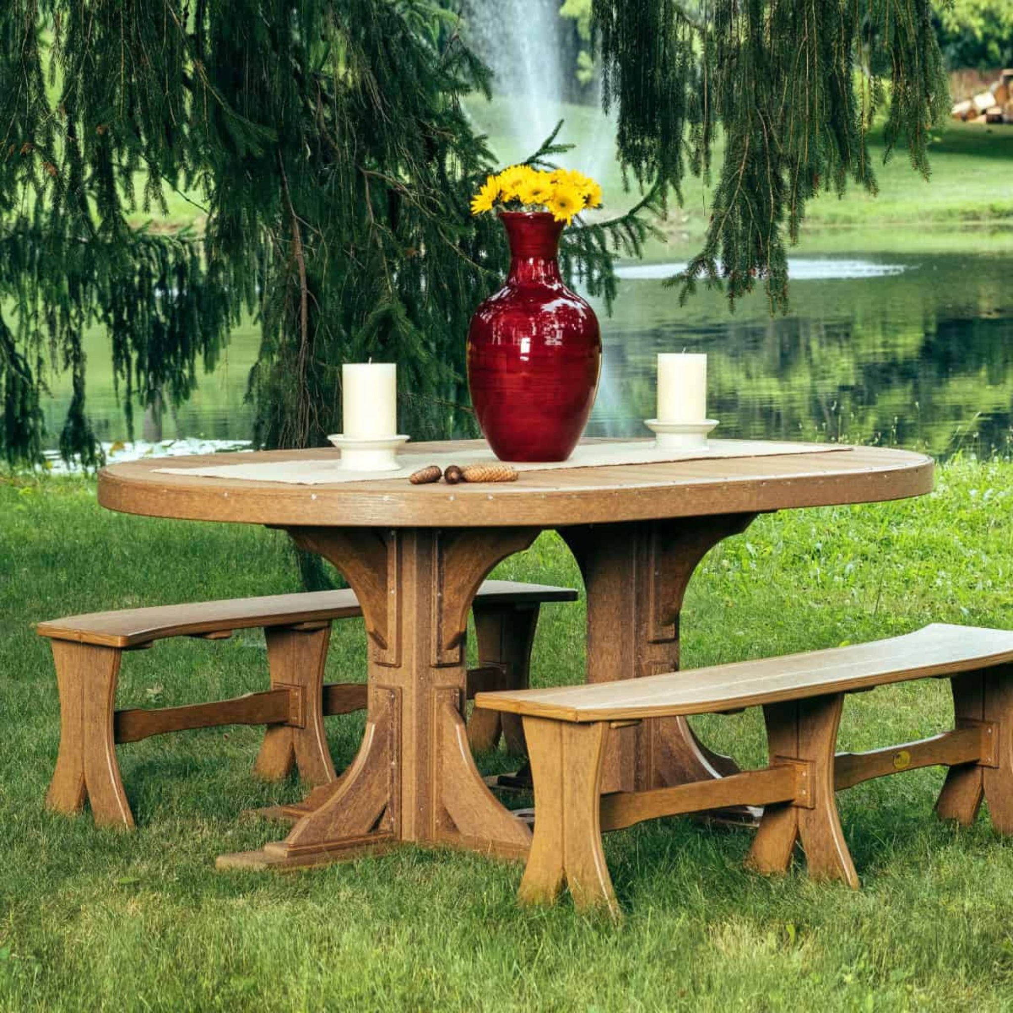 LuxCraft Poly Tables 72" Oval Bar Height Patio Table with Umbrella Hole