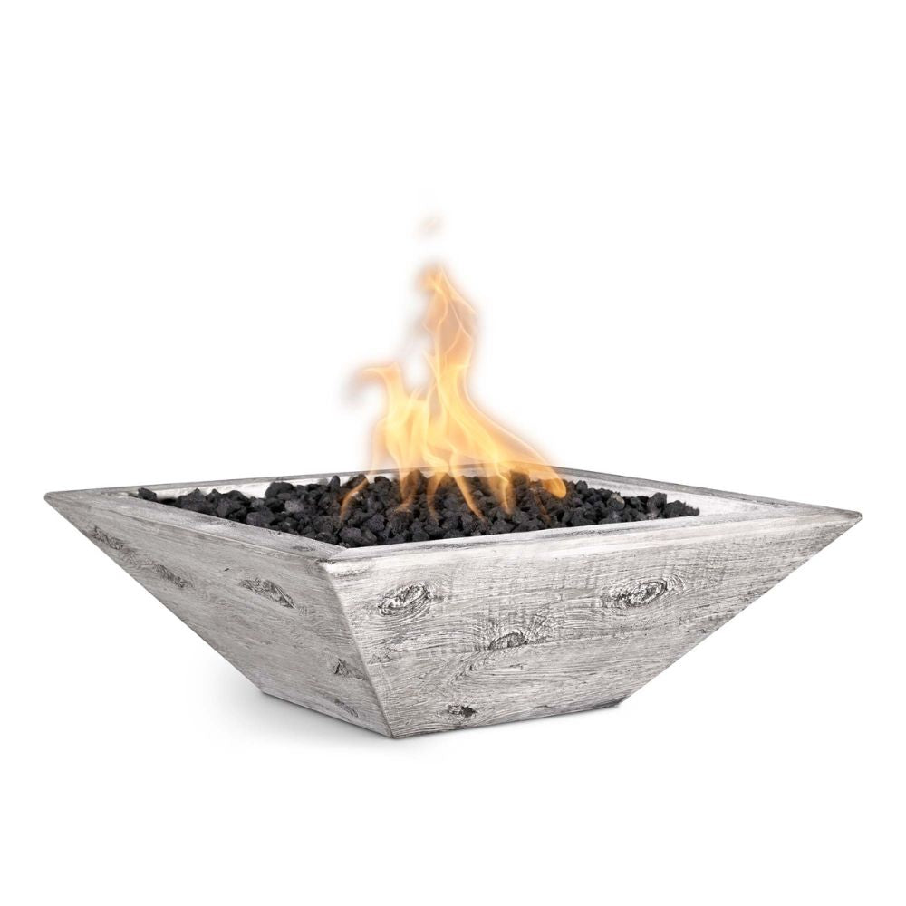 The Outdoor Plus Maya 24" Wood Grain 12V Electronic Ignition Square Fire Bowl