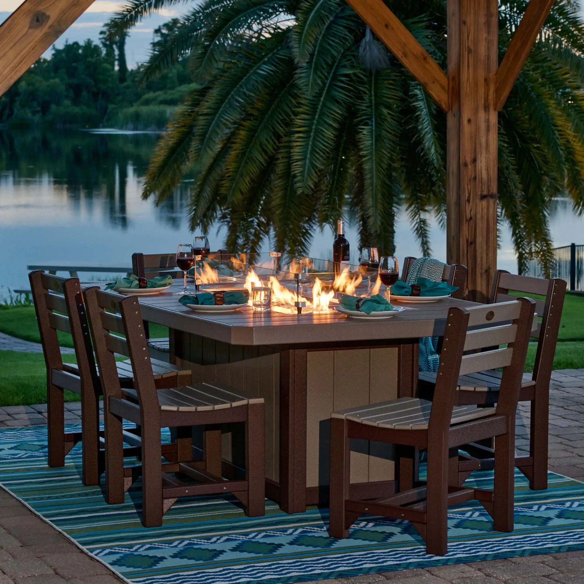LuxCraft Lumin 79" Rectangular Dining Height Patio Fire Pit Table