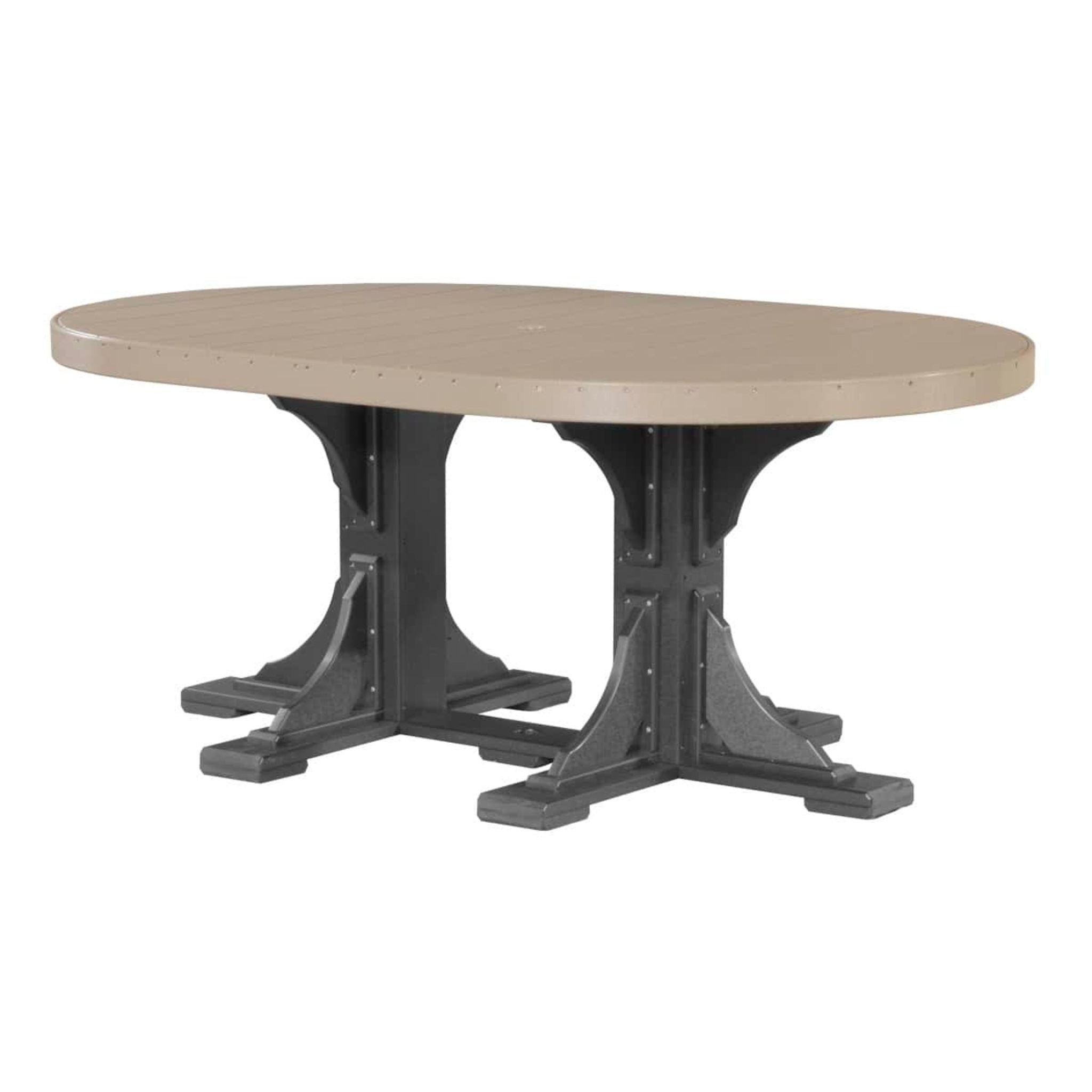 LuxCraft Poly Tables 72" Oval Outdoor Dining Table with Umbrella Hole