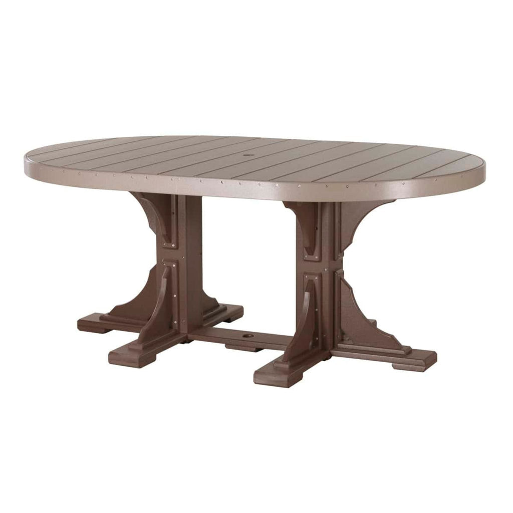 LuxCraft Poly Tables 72" Oval Outdoor Dining Table with Umbrella Hole