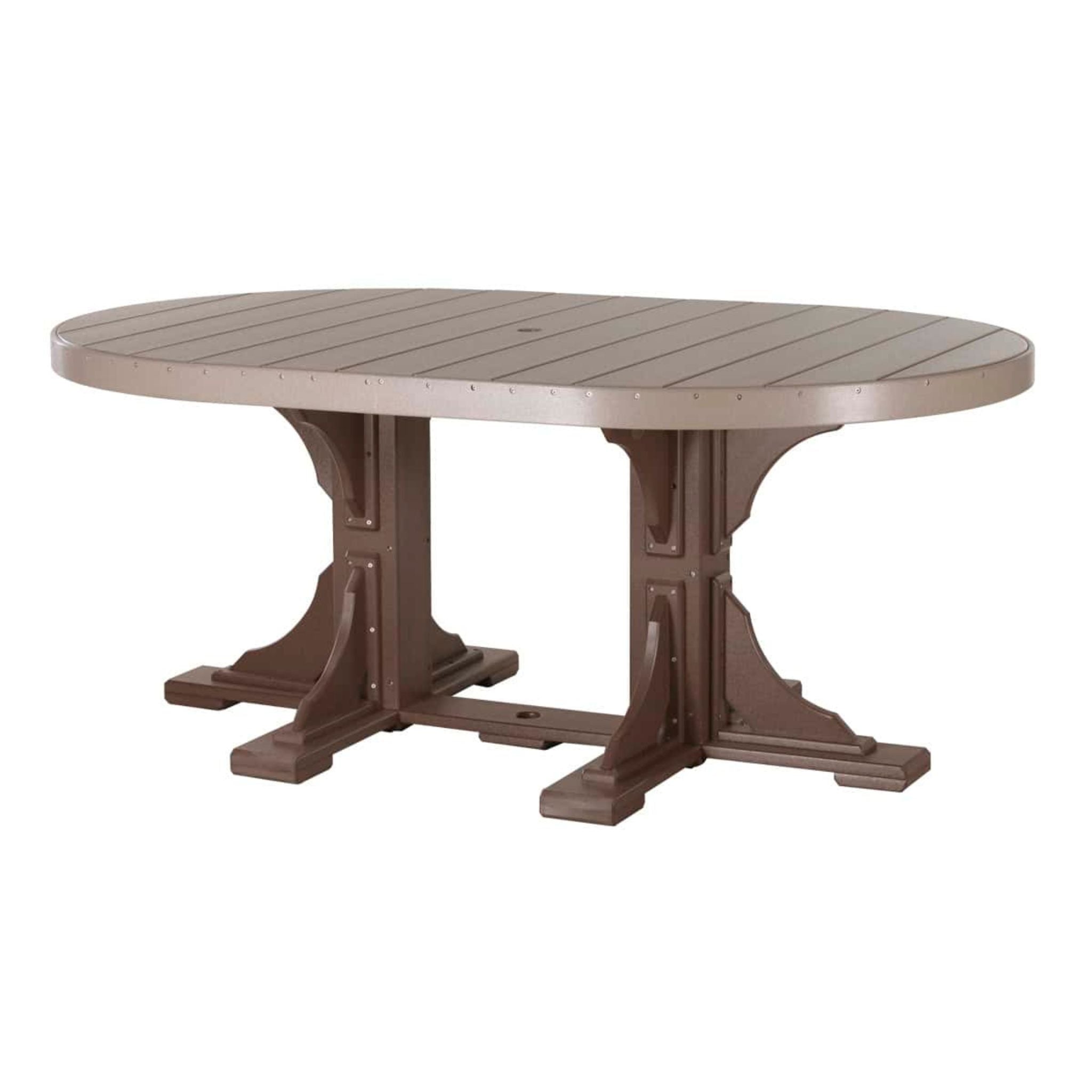 LuxCraft Poly Tables 72" Oval Outdoor Dining Table with Umbrella Hole