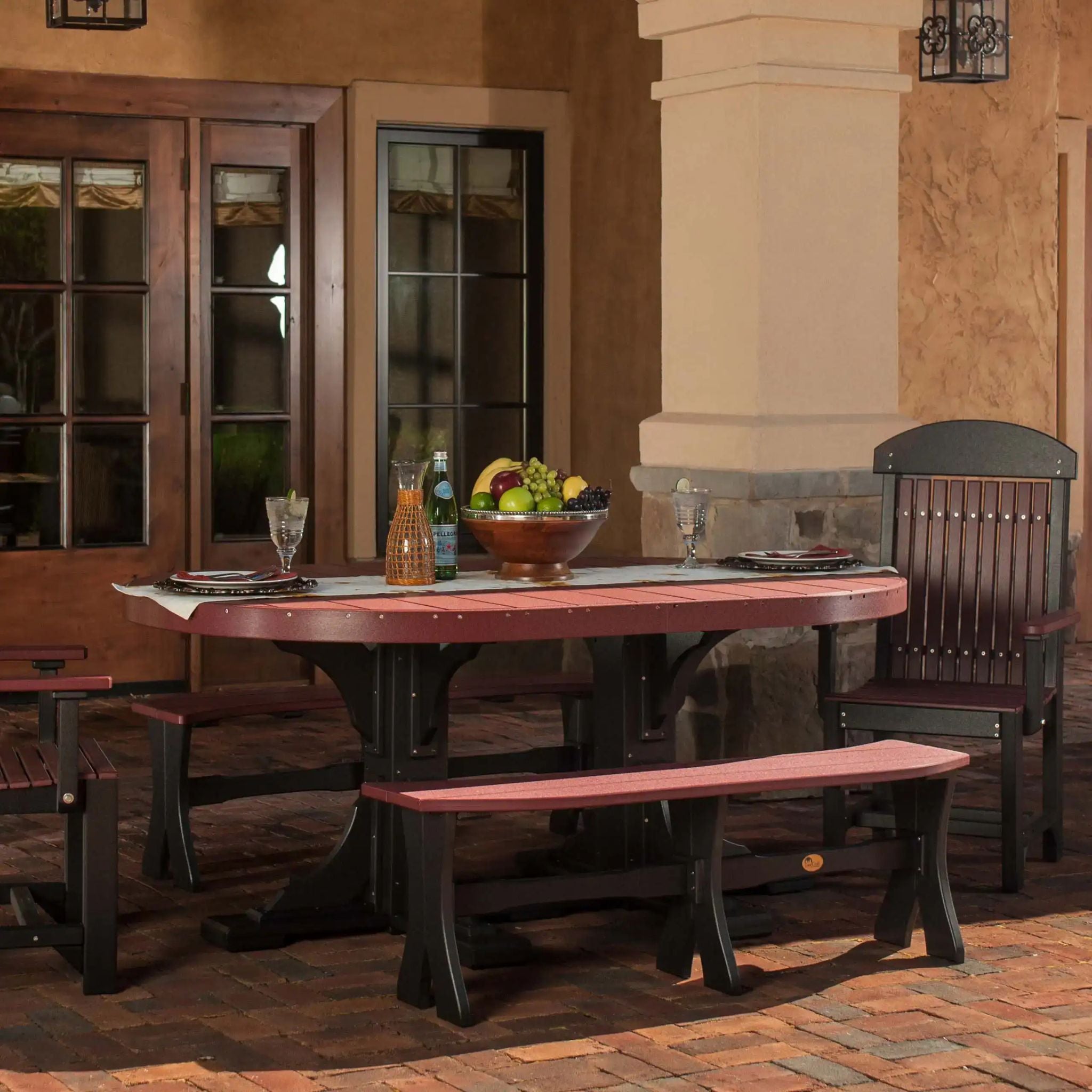 LuxCraft Poly Tables 72" Oval Bar Height Patio Table with Umbrella Hole