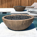The Outdoor Plus Sedona 27" Wood Grain Concrete Round Fire Bowl | 12V Electronic Ignition