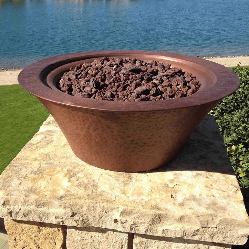 The Outdoor Plus Cazo 36" Hammered Copper 12V Electronic Ignition Fire Bowl