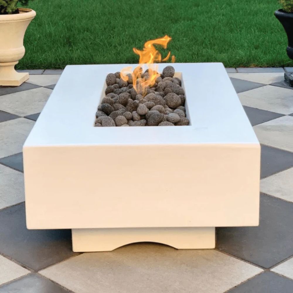 The Outdoor Plus Del Mar GFRC 48" Concrete Rectangle Fire Pit Table | 110V Electronic Ignition