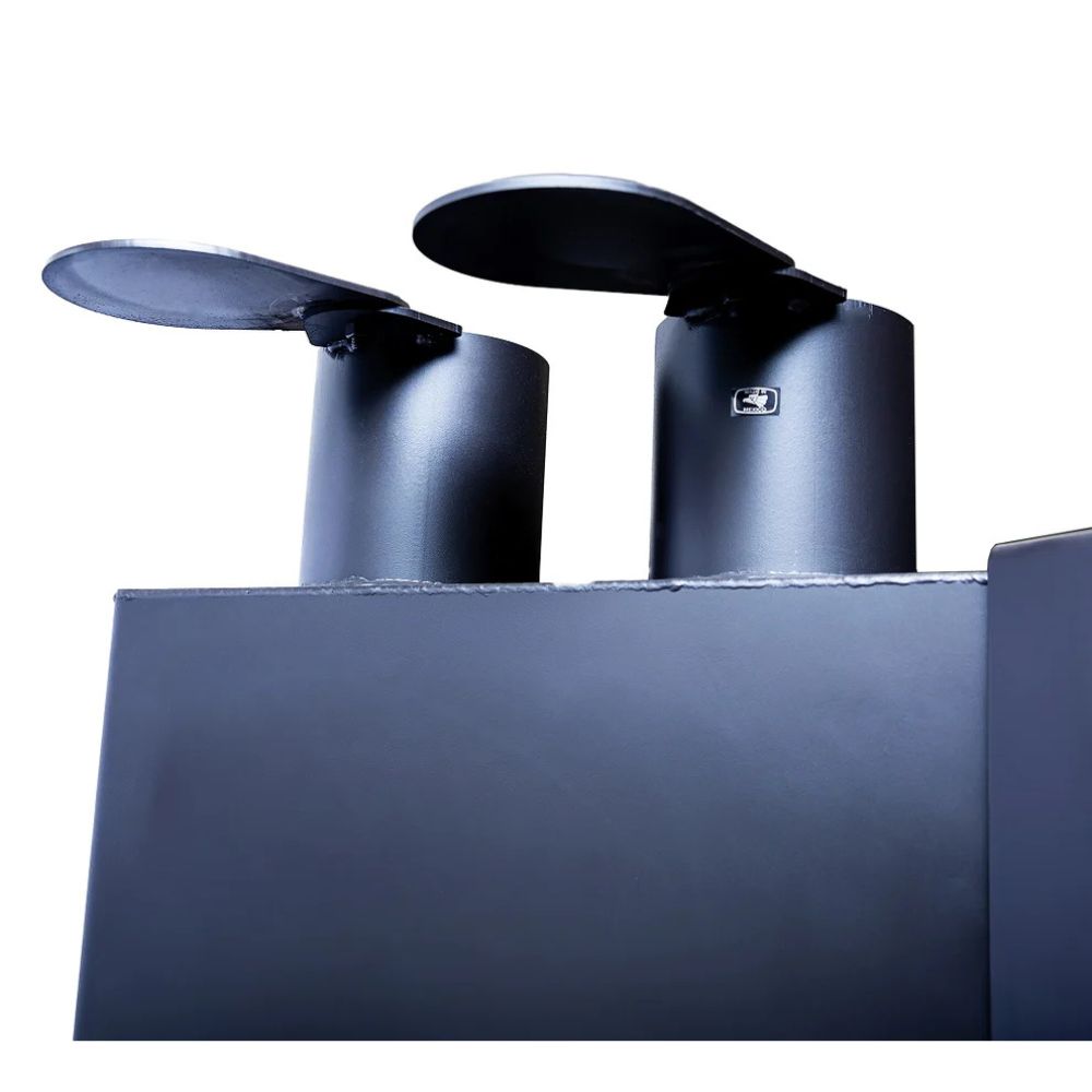 Black exhaust hood with two ducts on a white background