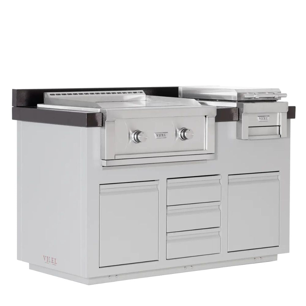 Videl Alta 60I B - BBQ Island with Gran Plancha & Fuego III - Food Warmer Grill