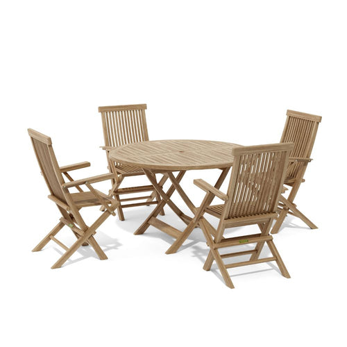 Wooden outdoor table and chairs set on a white background
