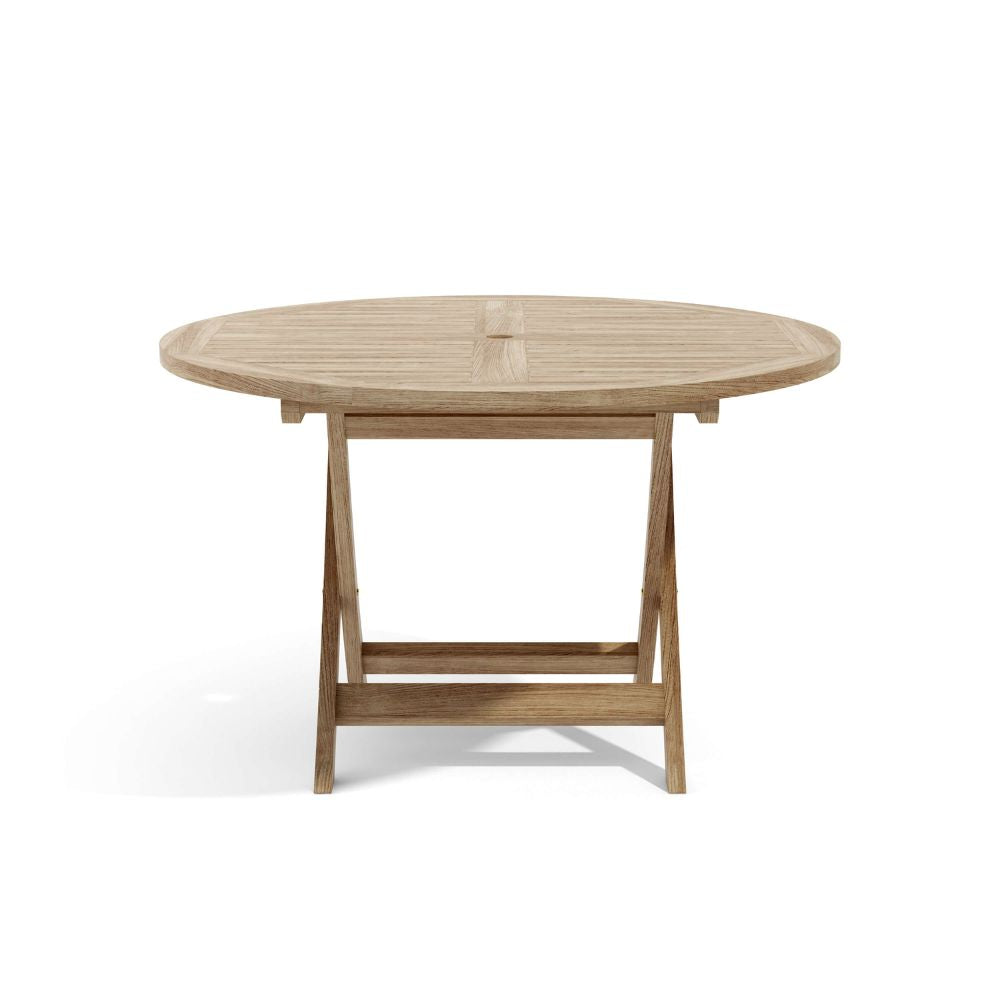 Round wooden table on a white background