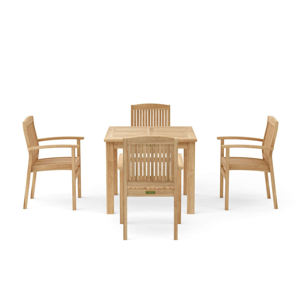 Wooden outdoor table and chairs set on a white background