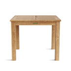 Wooden table with a visible brand logo on a white background