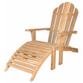 A natural wood Adirondack-style lounge chair with an attached curved footrest, shown on a plain white background.