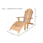 A wooden Adirondack chair with an attached ottoman shown on a white background with dimension lines and text indicating measurements: 40 inches height, 29 inches width, and 23 inches depth.