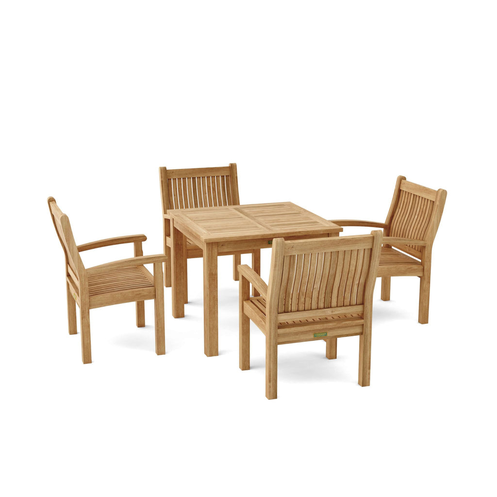 Wooden outdoor table and chairs set on a white background