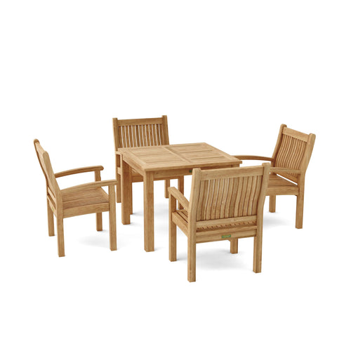 Wooden outdoor table and chairs set on a white background