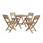 Wooden outdoor table and four chairs on a white background
