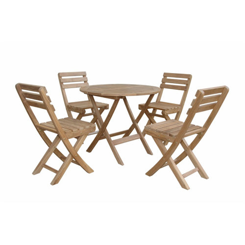 Wooden outdoor table and four chairs on a white background