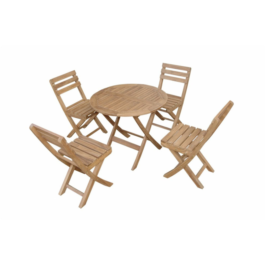 Wooden outdoor table and chairs set on a white background