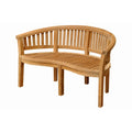 Wooden bench with curved backrest on a white background