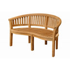 Wooden bench with curved backrest on a white background