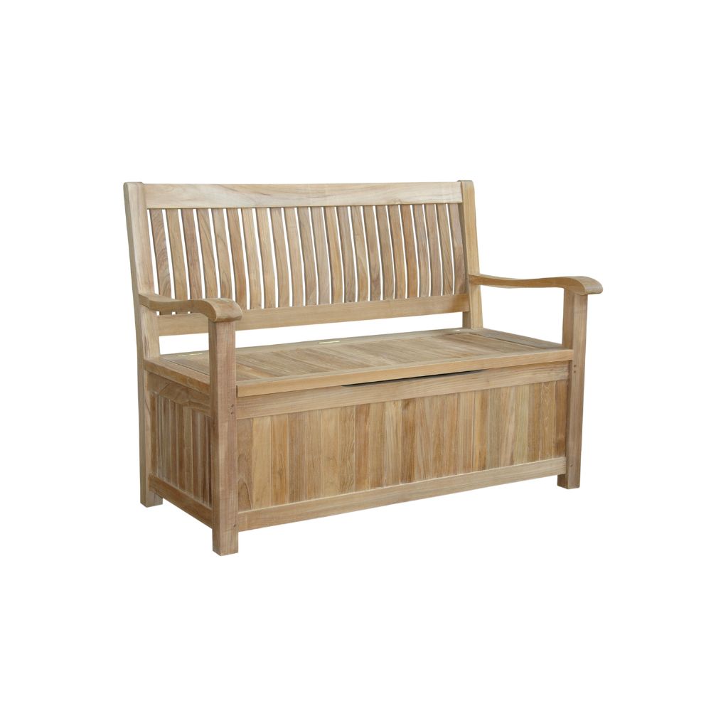 Wooden bench with storage compartment on a white background