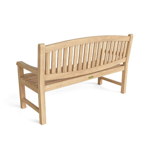Wooden bench with slatted backrest on a white background