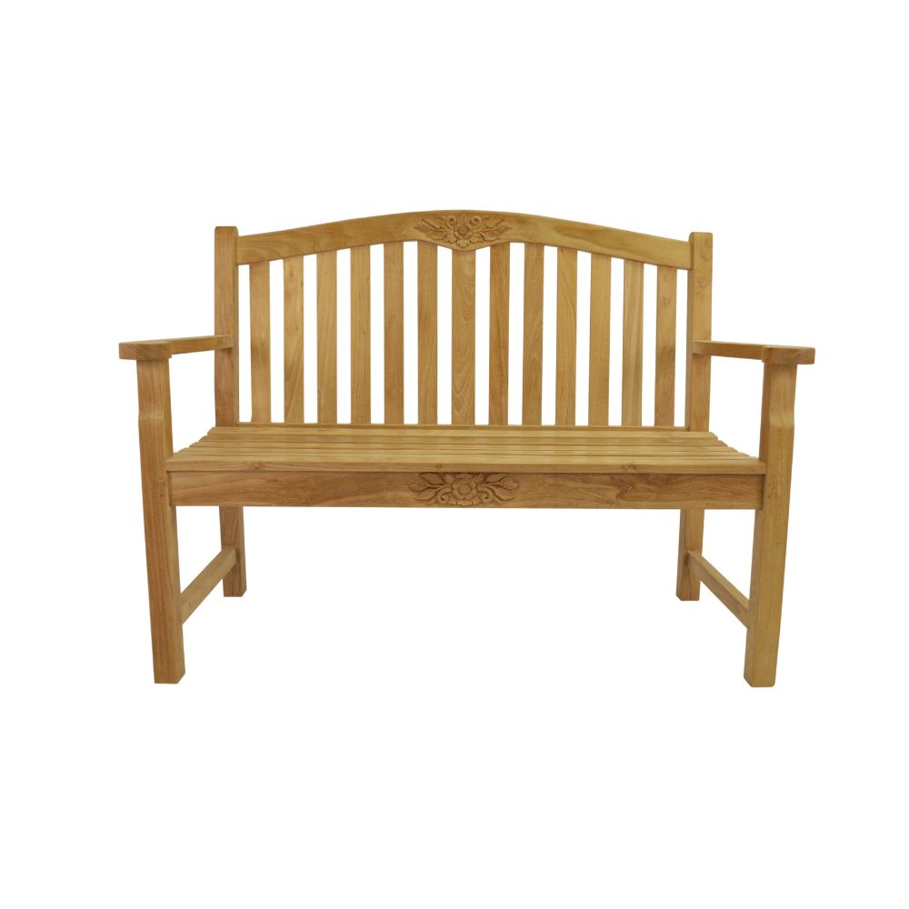 Wooden bench with curved backrest on a white background