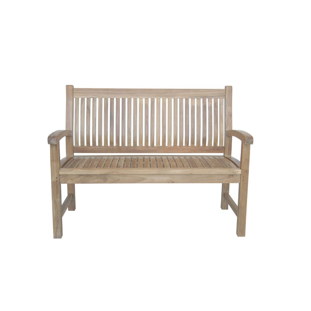 Wooden bench with slatted backrest on a white background
