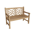Wooden bench with lattice backrest on a white background