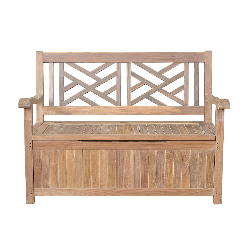 Wooden bench with lattice backrest on a white background