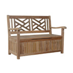 Wooden bench with geometric backrest on a white background