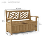 Wooden storage bench with dimensions on a white background