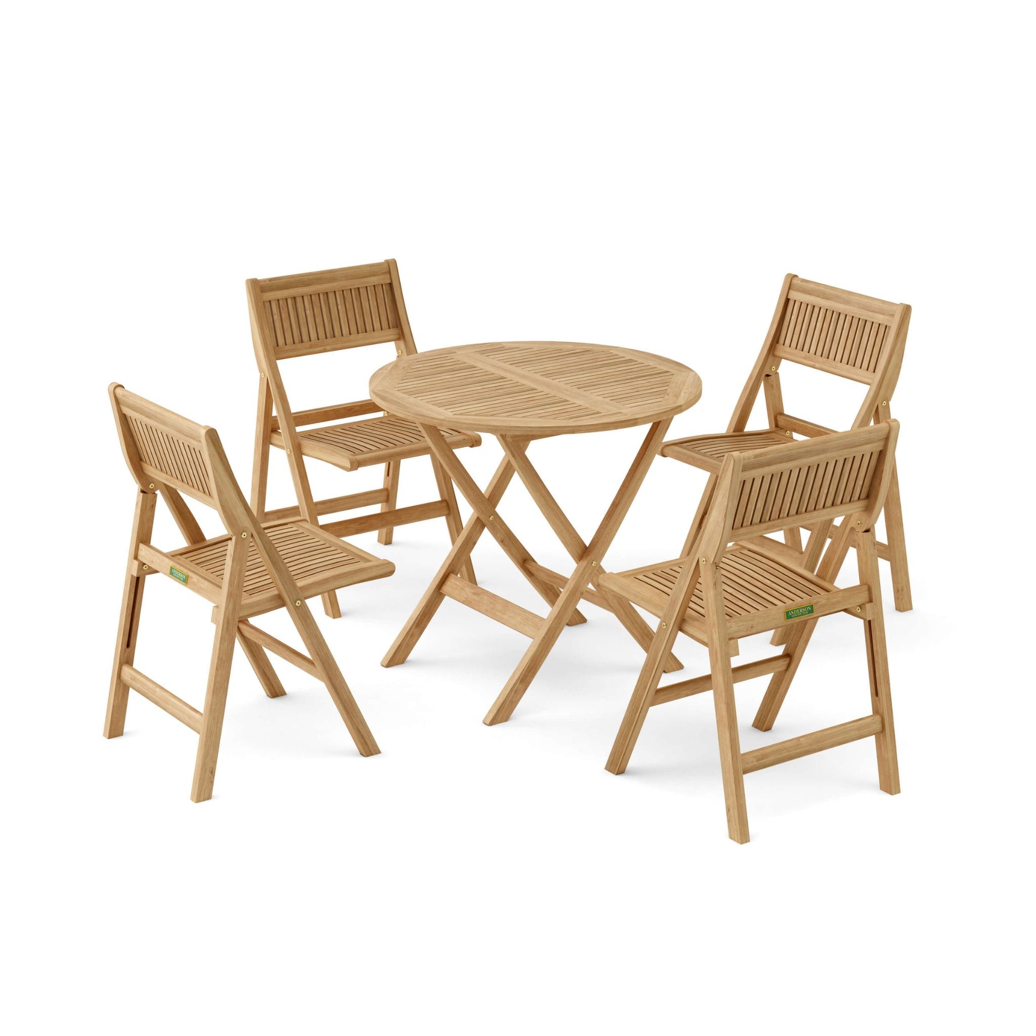 Wooden outdoor table and chairs set on a white background