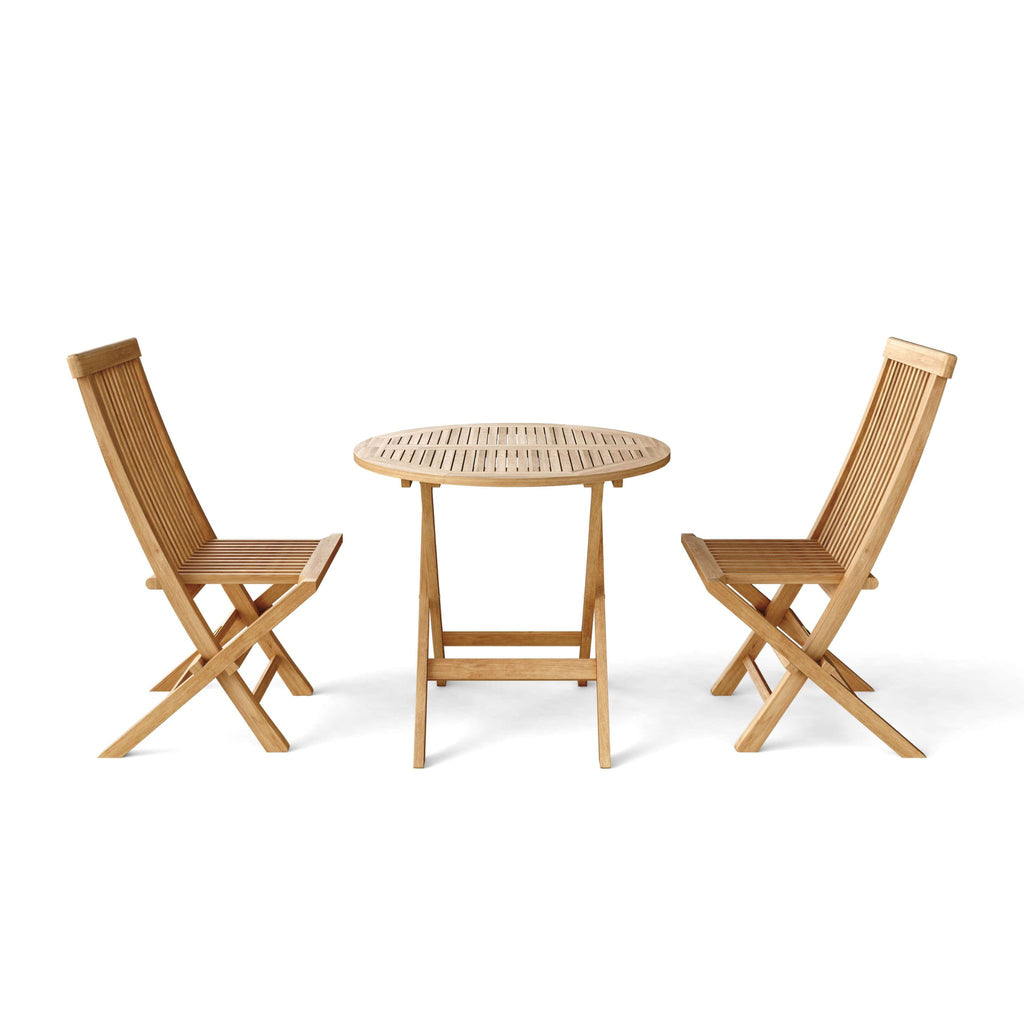 Wooden outdoor table and chairs set on a white background
