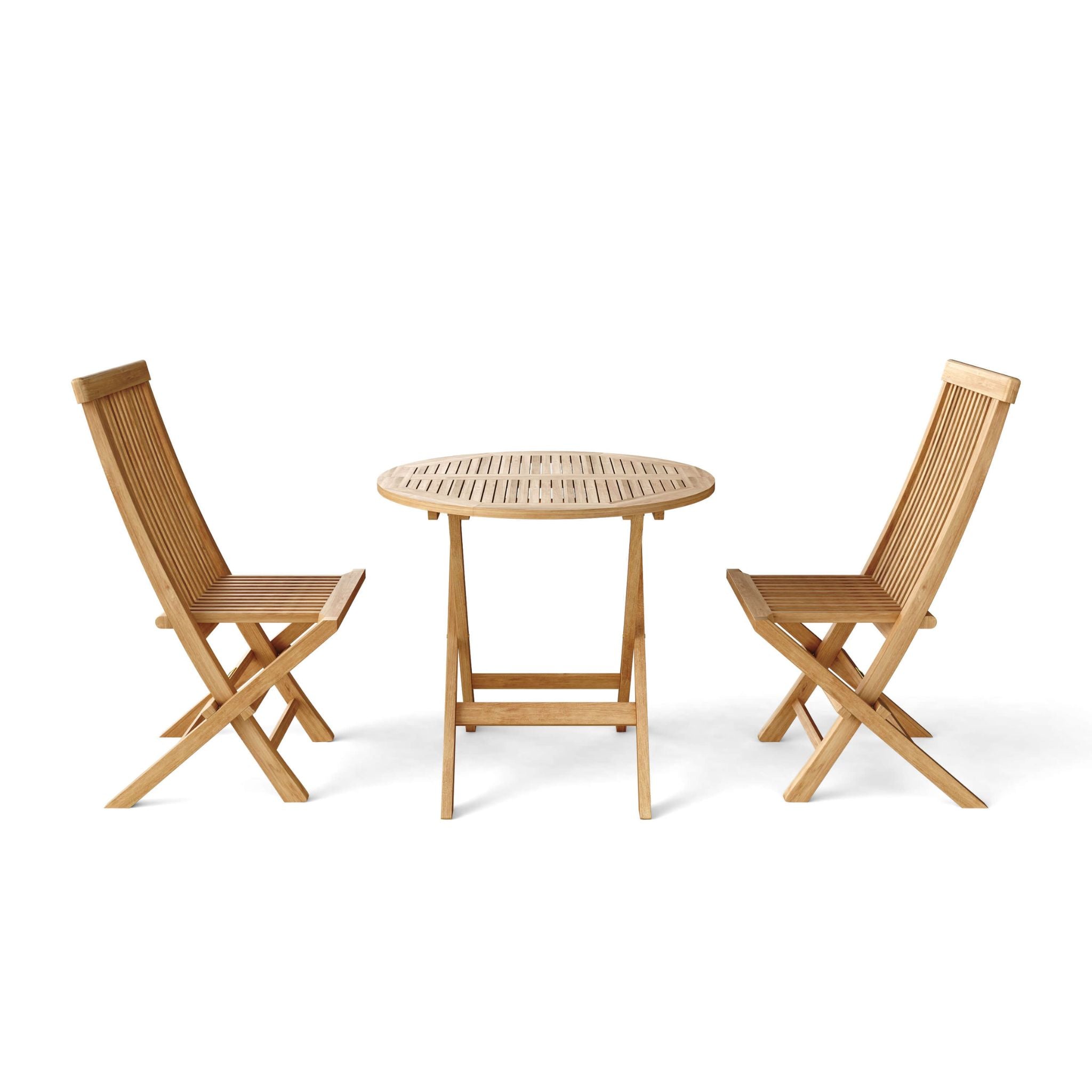 Wooden outdoor table and chairs set on a white background