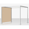 A modern pop-up canopy tent with a silver aluminum frame and a beige mesh panel on the left side, shown on a light gray background.