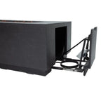 Black subwoofer enclosure with open lid on a white background