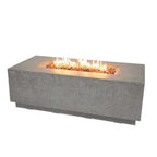 Rectangular fire pit table with flames on a white background
