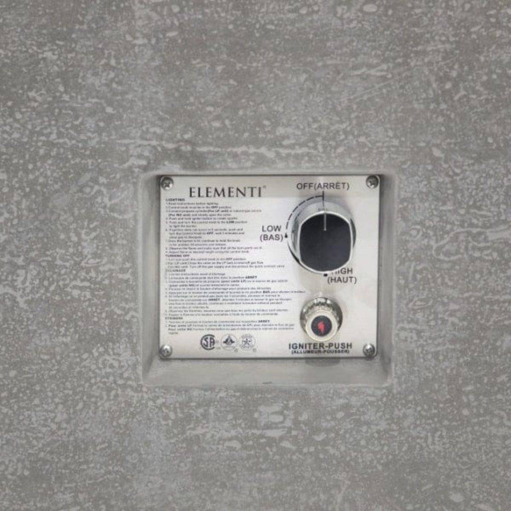 Control panel with 'Elementi' branding on a textured gray background