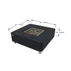 Black square outdoor fire pit table with a marble-look top and dimension annotations showing 42.1 inches by 42.