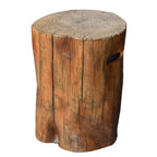 Wooden stool made from a tree stump on a white background